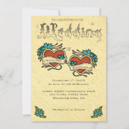 Tattoo Hearts und Tattooed Letters Wedding Einladung