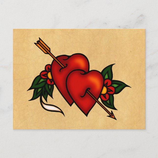 Tattoo Hearts with Arrow Postkarte (Vorderseite)