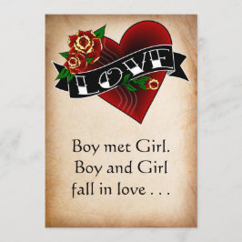 Tattoo Herz und Rose Hochzeit Einladung