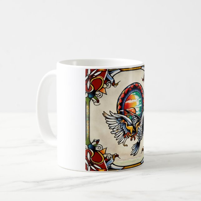 "Tattoo-Inspirierte Tasse mit einzigartigem Design (Vorderseite Links)