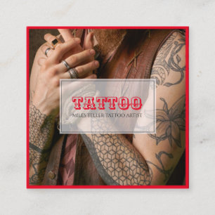 Tattoo-Künstler-Foto mit Vintage-roter Typografie Quadratische Visitenkarte