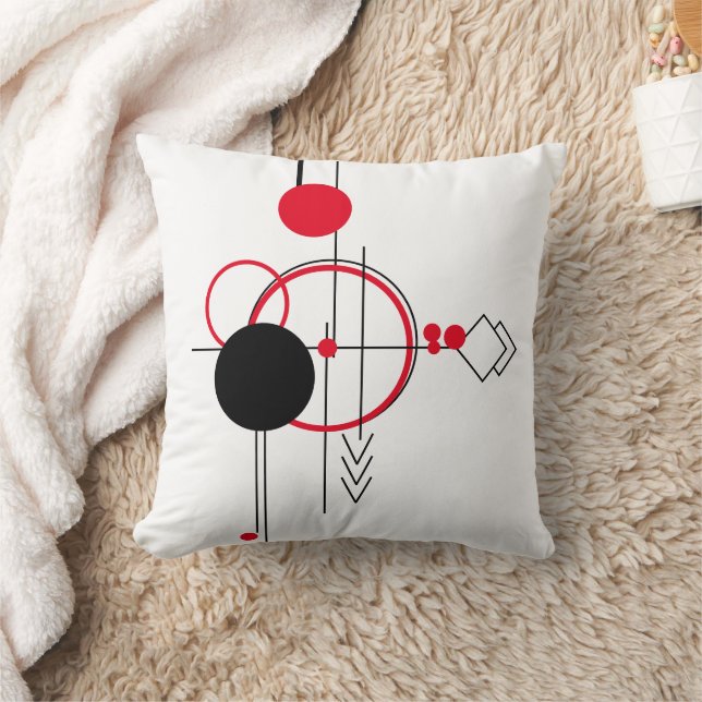 Tattoo Linework | Simple Black Red White Geometric Kissen (Decke)