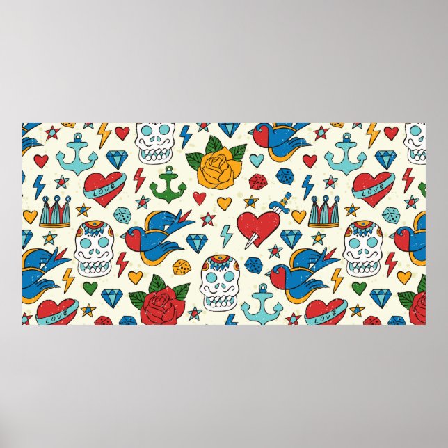 Tattoo nahtlos Muster. Poster (Vorne)