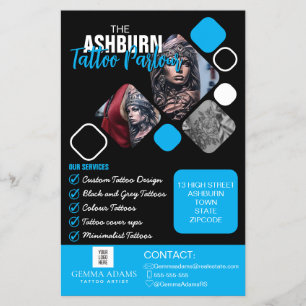 Tattoo Parlor Poster - Custom Black Blue Flyer