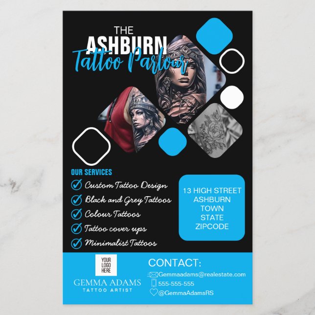 Tattoo Parlor Poster - Custom Black Blue Flyer (Vorne)
