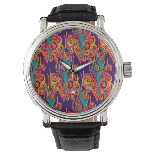 Tattoo Pattern Art - Flammen & Kreise Armbanduhr (Vorderseite)