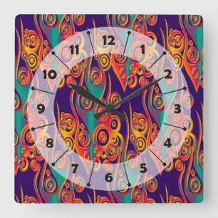 Tattoo Pattern Art - Flammen & Kreise Quadratische Wanduhr