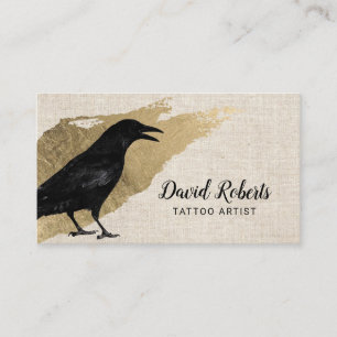 Tattoo & Piercing Black Crow Gold Stroke Elegant Visitenkarte
