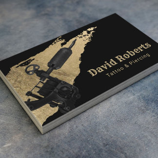 Tattoo & Piercing Tattoo Gun & Gold Pinselstrich Visitenkarte