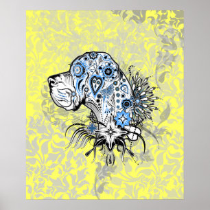 Tattoo Poster "Great dane" Head Illustration