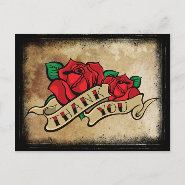 Tattoo Rose Danke Postkarte (Vorderseite)