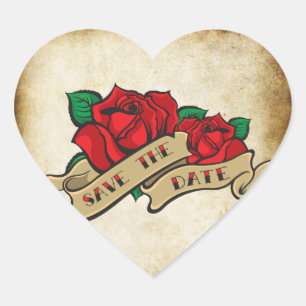 Tattoo Rose Rockabilly Save the Date HochzeitsSieg Herz-Aufkleber