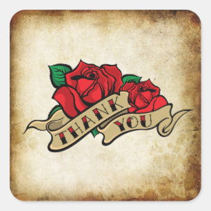 Tattoo Rose Rockabilly Urban Thank You Seals Quadratischer Aufkleber