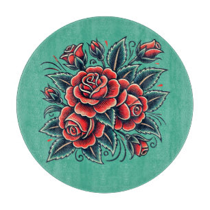 Tattoo Rose Rote Rose Blume Kunst Schneidebrett