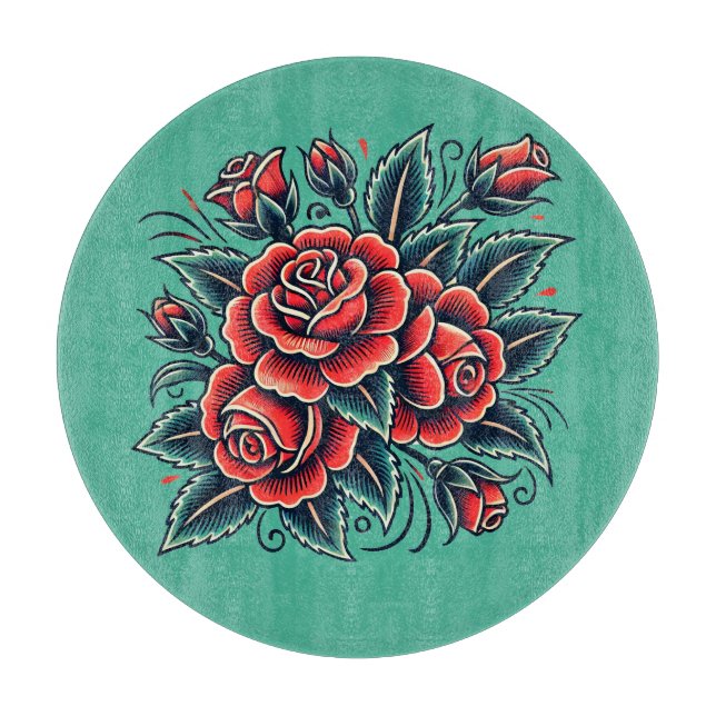 Tattoo Rose Rote Rose Blume Kunst Schneidebrett (Vorderseite)
