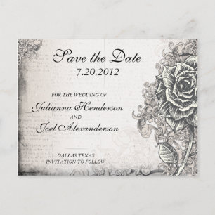 Tattoo Rose Save the Date Hochzeit Postkarte