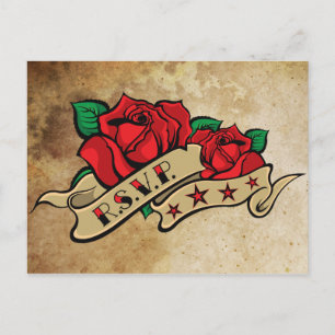 Tattoo-Rose über Vintage UAWG Einladungspostkarte