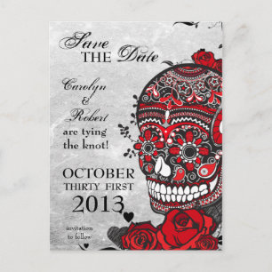 Tattoo-Rose und Zuckerschädel Save the Date Ankündigungspostkarte