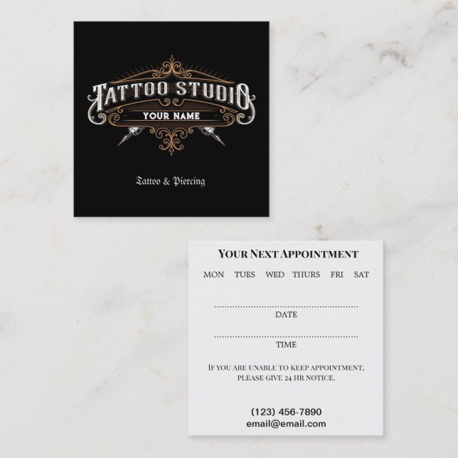 Tattoo Salon Business Card Quadratische Visitenkarte (Vorne/Hinten)