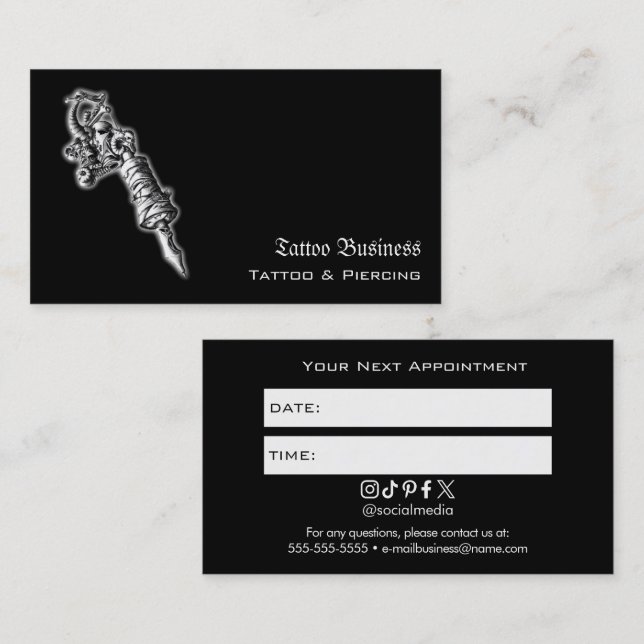Tattoo-Salon-Termin-Erinnerung Visitenkarte (Vorne/Hinten)