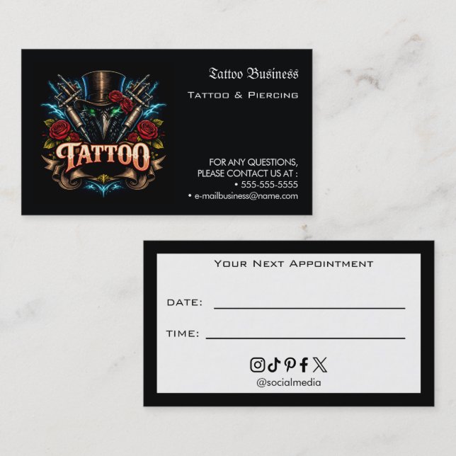 Tattoo-Salon-Termin-Erinnerung Visitenkarte (Vorne/Hinten)