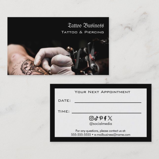 Tattoo-Salon-Termin-Erinnerung Visitenkarte (Vorne/Hinten)