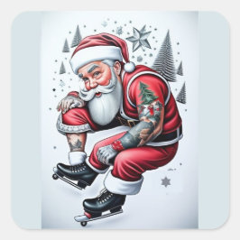 Tattoo Santa Claus Quadratischer Aufkleber