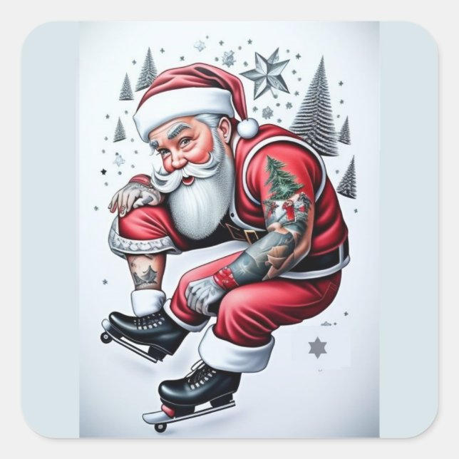 Tattoo Santa Claus Quadratischer Aufkleber (Vorderseite)
