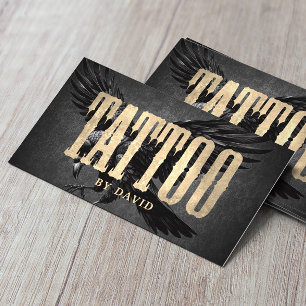 Tattoo Shop Black Crow Vintage Gold Typografie Visitenkarte