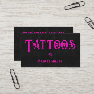 Tattoo Shop Girl Pink Black Skull Business Card Visitenkarte