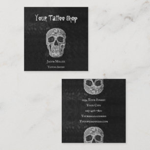 Tattoo Shop Gothic Cool Schwarz-Weiß Schädel Kop Quadratische Visitenkarte