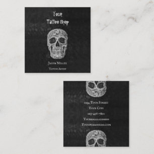 Tattoo-Shop gothischer schwarzer und weißer Totenk Quadratische Visitenkarte