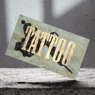 Tattoo Shop Tattoo Gun Vintag Gold & Bronze Visitenkarte