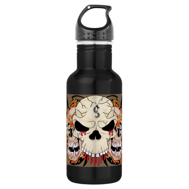 Tattoo Skull Aight Ball Flame 32. oz. Edelstahlflasche (Vorderseite)