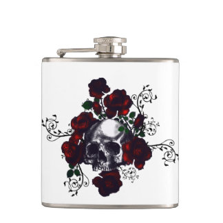Tattoo Skull and Rote Rosen Goth Flask Flachmann
