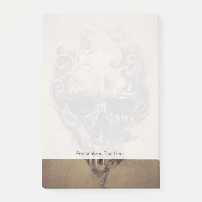 Tattoo-Skull über Vintages Papier Post-it Klebezettel (Vorderseite)