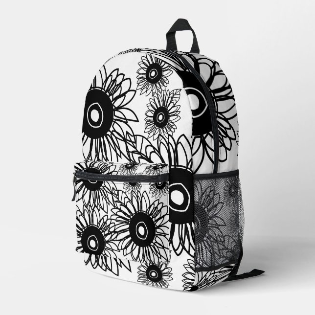 Tattoo Sonnenblume Schwarz-weiße Tattoo Blume Bedruckter Rucksack (Rückseitige Ecke Rechts)