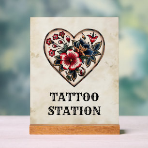 Tattoo Station Retro Flash Sailor Herz Party Acrylschild