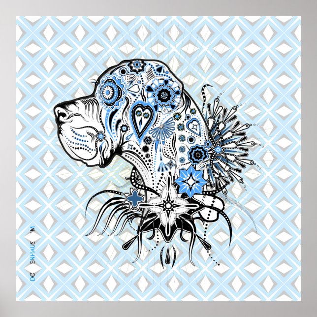 Tattoo Stil Doggen Portrait Poster (Vorne)