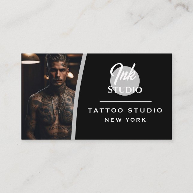 Tattoo Studio Black Photo Visitenkarte | (Vorderseite)