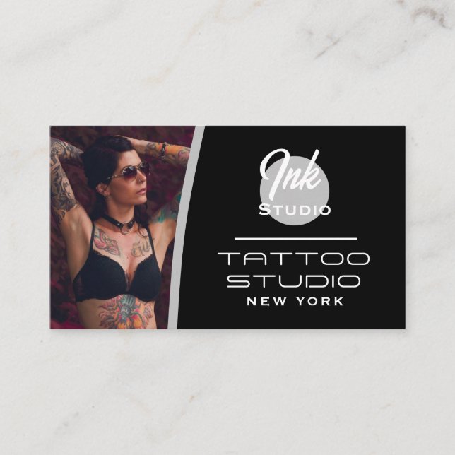 Tattoo Studio Black Photo Visitenkarte | (Vorderseite)