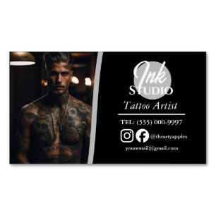 Tattoo Studio Black Photo Visitenkarte   Magnetische Visitenkarte