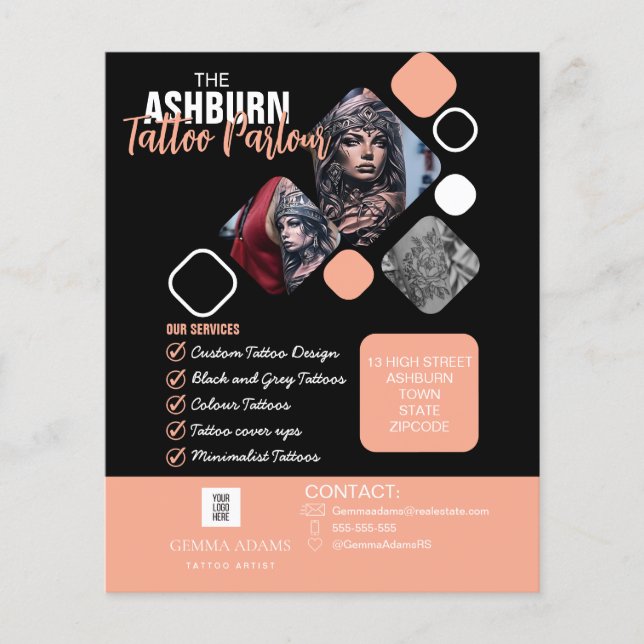 Tattoo-Studio-Plakat - Benutzerdefiniertes Schwarz Flyer (Vorne)