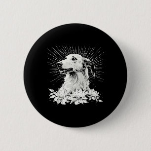 Tattoo Style Lover Borzoi Retro Dog Button