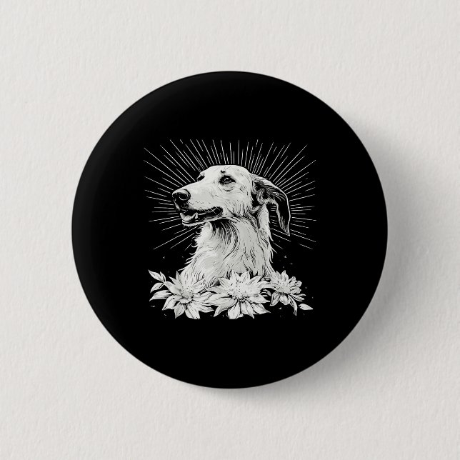 Tattoo Style Lover Borzoi Retro Dog Button (Vorderseite)