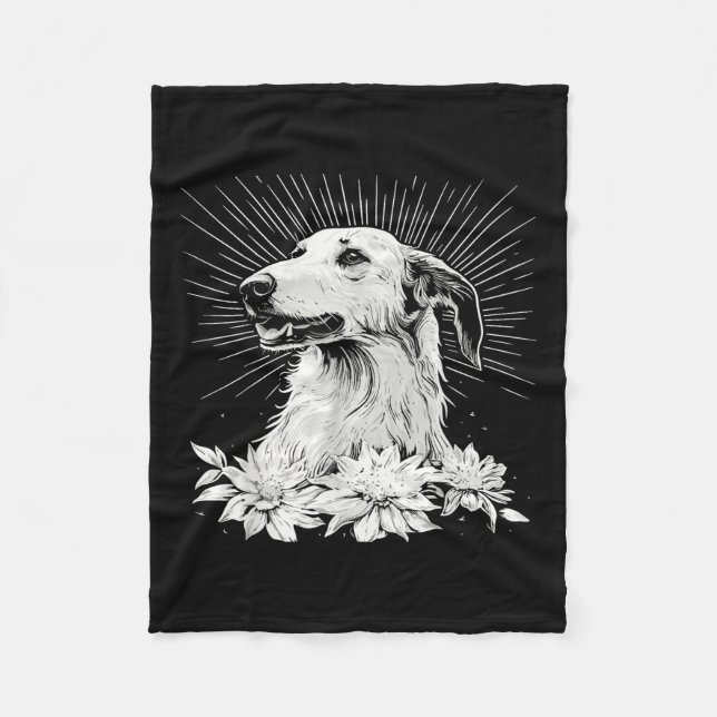 Tattoo Style Lover Borzoi Retro Dog Fleecedecke (Vorderseite)