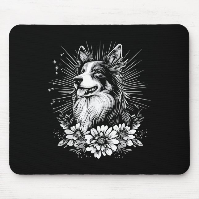 Tattoo Style Lover Collie Retro Dog Mousepad (Vorne)