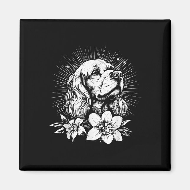 Tattoo Style Lover Er Spaniel Retro Dog _1 Magnet (Vorne)