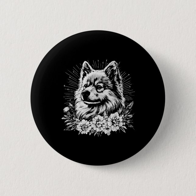 Tattoo Style Lover Keeshond Retro Dog Button (Vorderseite)