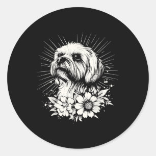 Tattoo Style Lover Maltese Retro Dog Runder Aufkleber